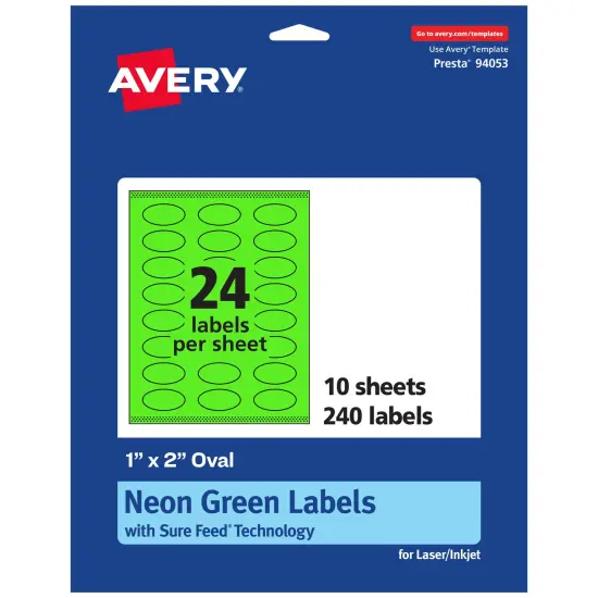 Avery Neon Green Paper Labels, 1" x 2" Oval {7}