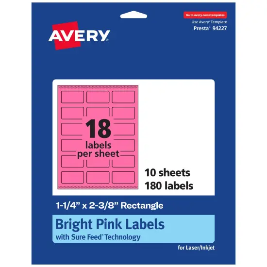 Avery Bright Pink Paper Labels, 1-1/4" x 2-3/8" Rectangle {7}