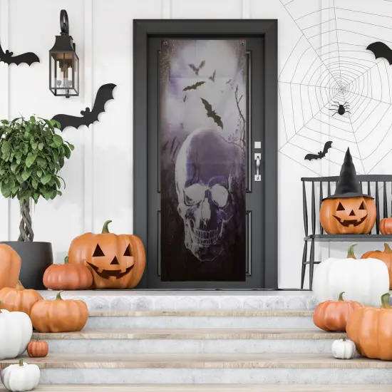 Northlight Spooky Graveyard with Skull and Bats Halloween Door Decoration - 70.75" Black {4}