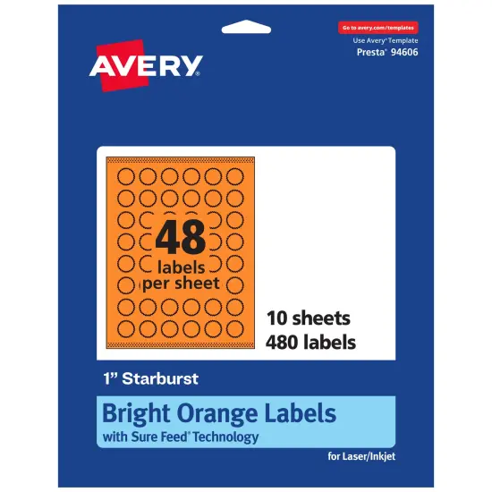 Avery Bright Orange Paper Labels, 1" Starburst {7}