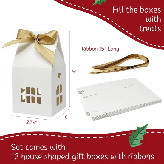 Wrapables House Shaped Gift Boxes with Ribbons for Weddings, Housewarming, Cookies, Candies, Treats, Party Favors (Set of 12) {2}