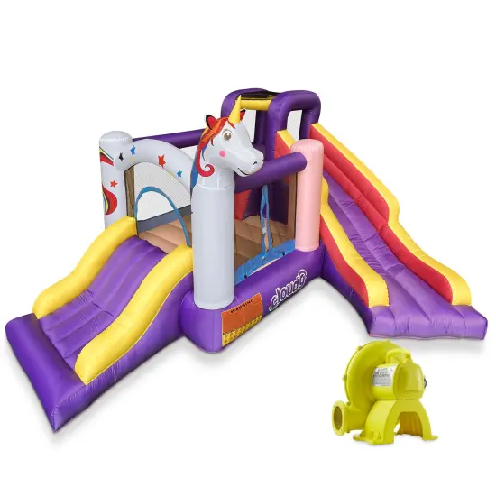 Cloud 9 Inflatable Unicorn Bounce House with Blower, Bouncer for Kids with Two Slides and Large Jumping Area {1}