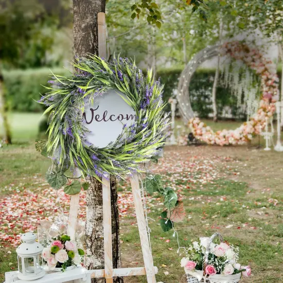 16&rdquo; Lavender Wreath Front Door Small Artificial Flower Farmhouse Purple Wreath for Wall Window Wedding Decor Outdoor Indoor Home Decoration {5}