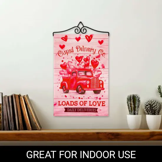 G128 Combo Pack Garden Flag Hanger 14IN & Garden Flag Valentine&rsquo;s Day Cupid Delivery Truck Printed 12x18IN Double Sided Yard Garden Lawn Decoration {5}