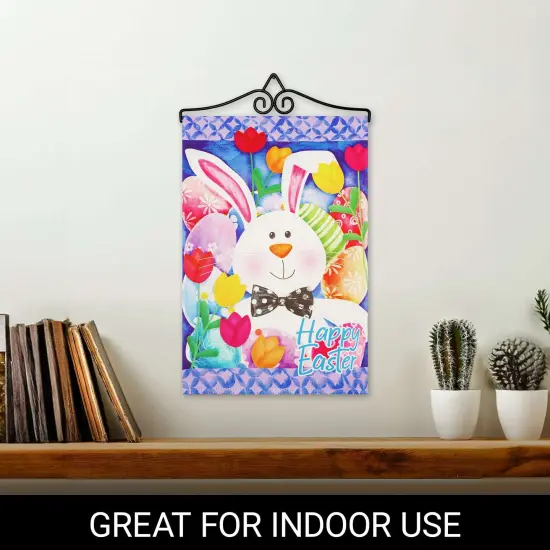 G128 Combo Pack Garden Flag Hanger 14IN & Garden Flag Happy Easter Bunny Tulips Printed 12x18IN Double Sided Yard Garden Lawn Decoration {5}