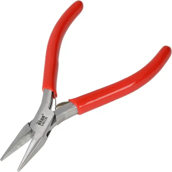The Beadsmith Slim Line Chain Nose Pliers, with Polished Steel Head, red PVC Comfort Grip Handle with Double-Leaf Spring, Tool for Jewelry Making {5}