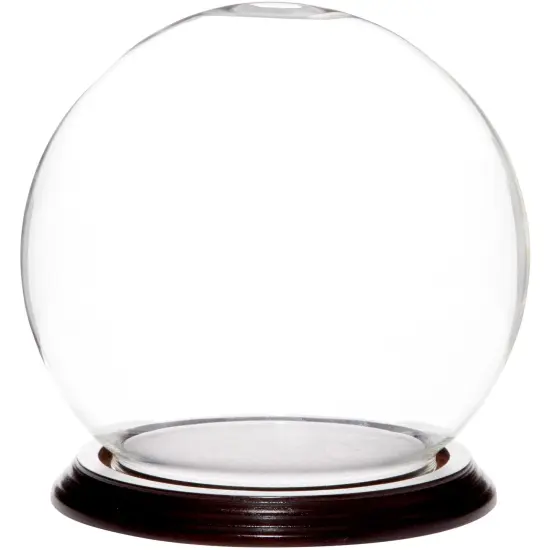 Plymor 6" x 7" Glass Display Dome Globe Cloche (Dark Mahogany Veneer Base) {1}