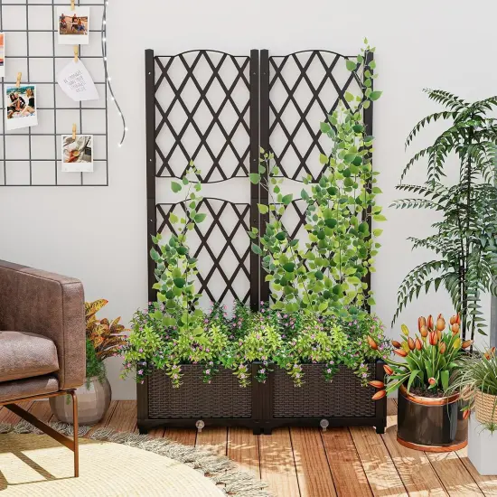 Outdoor Raised Wicker Trellis Planter Box with Drainage Holes {3}