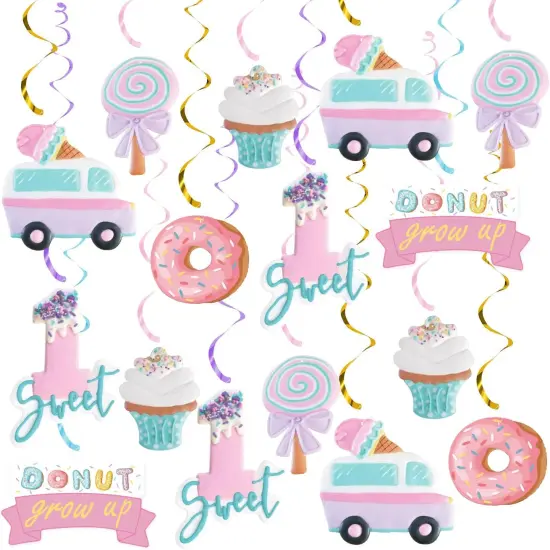 Pastel Ice Cream Sweet One First Birthday Party Decorations, Ice Cream and Donut Party Hanging Swirl, Summer Ice Cream Party Ceiling Hanging Streamers {1}