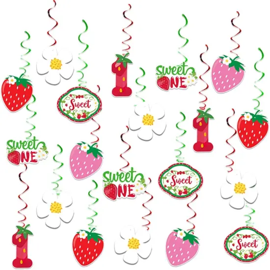 Strawberry Birthday Decorations, 40Pcs Sweet One Hanging Swirls Summer Fruit Decor {1}