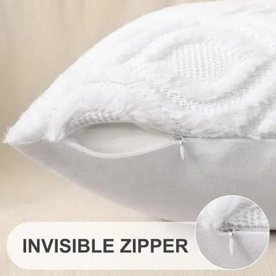 Throw Pillow Covers 18x18 Inch Set of 2, Soft Plush Faux Wool White Couch Pillow Covers, Spring Solid Dyed Accent Pillow Cases for Sofa Bed Living Room Home Decor {3}