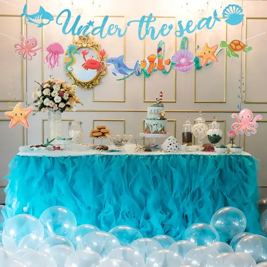 Under The Sea Party Decorations Supplies Banner Ocean Animals Themed Hanging Swirls and Banner Happy Birthday Decorations for Baby Shower Summer Beach Party {3}