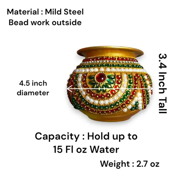 Decorative Kalash for Pooja Handmade Mild Steel Puja Kalash Festival Wedding Decor Grah Pravesh Home Temple Mandir Decor Housewarming Gift Lota for Navratri Karvachauth Diwali {5}