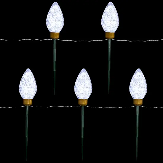Northlight LED Lighted C9 Style Christmas Pathway Lawn Stakes - 8'- Clear - 5ct {4}
