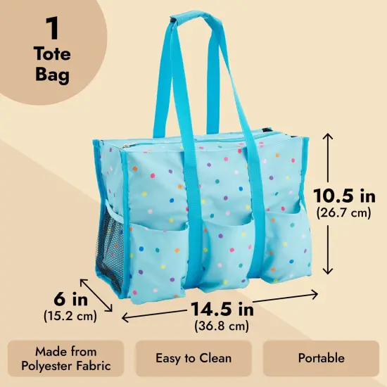 Utility Tote Bag with Pockets and Compartments - Zip Top All Purpose Travel Organizer for Teachers, Nurses, Women (Light Blue, 14.5 x 10.5 x 6 In) {4}