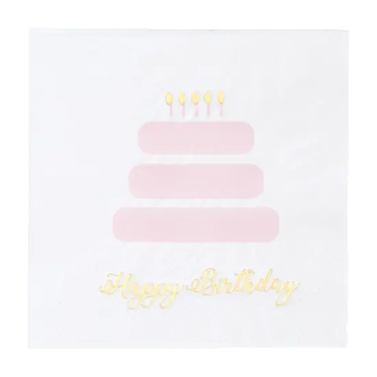 50 Pack Light Pink Happy Birthday Cocktail Napkins for Women with Gold Foil Accents, 3-Ply (5 x 5 In) White {5}