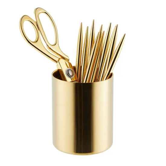 Gold Pen and Pencil Holder for Desk, Metal Organizer Holder for Makeup Brush (3.2 x 3.9 In) {7}