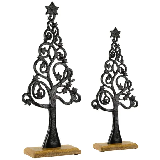 Northlight Starry Trees Metal Christmas Decorations - 18.5" - Black - Set of 2 {4}