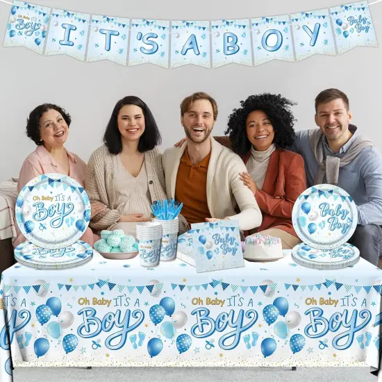 It's a Boy Baby Shower Party Supplies with Baby Boy Plates Napkins Cups Banner Tablecloth {4}