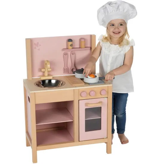 Label Label: Wooden Kitchen Play Set - Pink - Standing Appliance Toy, Cooking & Food Accessories, Storage-Oven-Sink, Pretend Play Station, Kids Age 3+ {7}