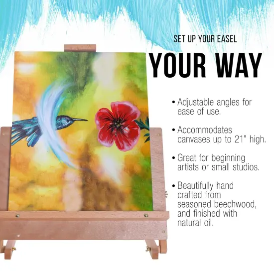 Cancun Solid Wooden Tabletop Easel - Artist Studio Desktop Drawing Table, Portable Drafting Table, Adjustable Art Board, Tabletop Easel for Painting, Holds Up to 23" Canvas, Beechwood {4}