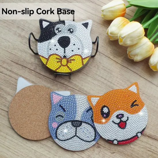 Diamond Painting Coasters Kit - 6 Pieces Dog Coasters With Holder {2}
