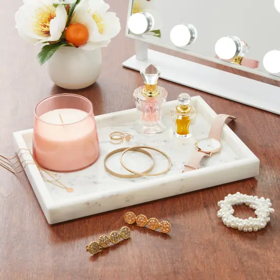 Juvale Large Marble Vanity Tray For Jewelry, Cosmetics, Candles, Lotion, Shampoo, and Perfume, for Dresser and Bathroom, Natural Veining (11.7x1.1x7.7 in, White) {2}