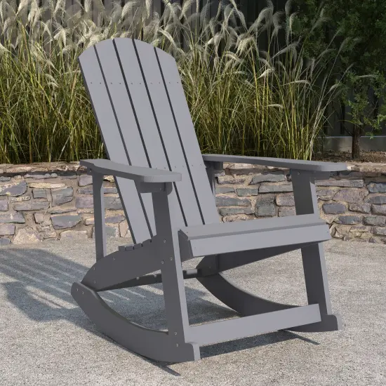 Merrick Lane Atlantic All-Weather Polyresin Adirondack Rocking Chair with Vertical Slats Yellow {7}