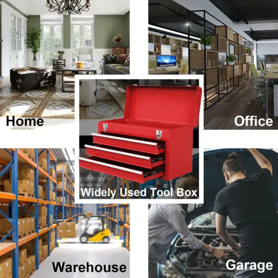 Costway Portable Tool Chest Box Storage Cabinet Garage Mechanic Organizer 3 Drawers Black/Red/Blue {6}