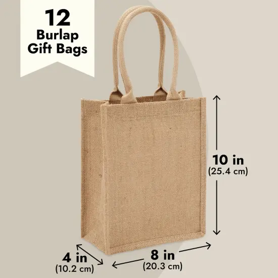 12 Pack of Natural Burlap Tote Bags with Handles 8 x 10 x 4 Inches for Groceries, Shopping, Beach, DIY Crafts, Art Projects, Bachelorette Party, Reusable Bulk Set Brown {4}