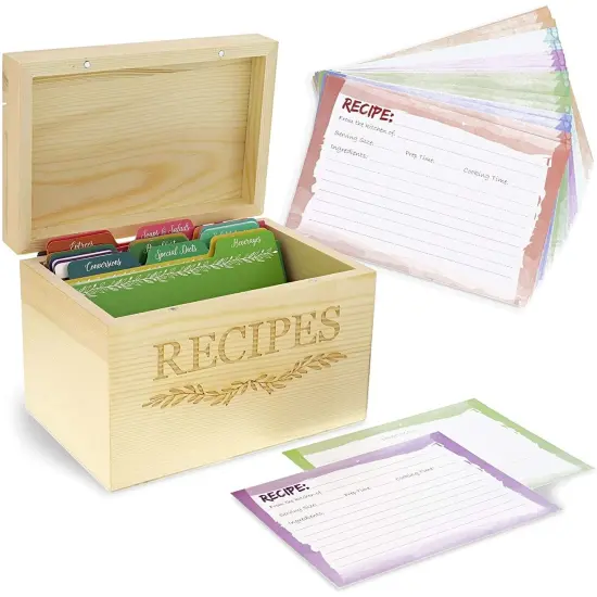 Juvale Wood Recipe Organization Box with Cards and Dividers Brown {1}