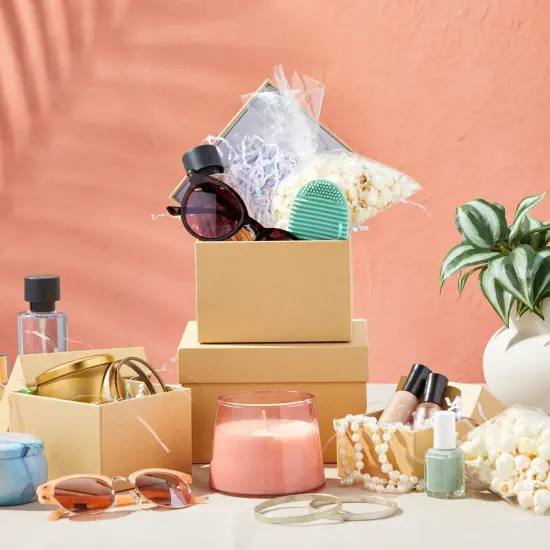 Stockroom Plus Set of 4 Sizes Square Nesting Gift Boxes with Lids for Presents, Stacking Decorative Goodie Box for Holidays, Wedding, Birthday, and Party Favors, (Brown) {2}