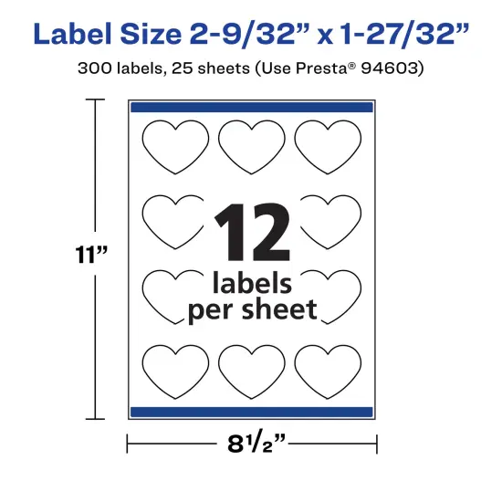 Avery Matte White Heart Labels, 2-9/32" x 1-27/32" {5}