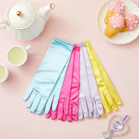 4 Pairs of Satin Princess-Style Gloves For Little Girls Dress Up Costumes, Tea Party, Birthday, Wedding, Pageant (4 Colors), For Ages 3+ Multicolor {3}