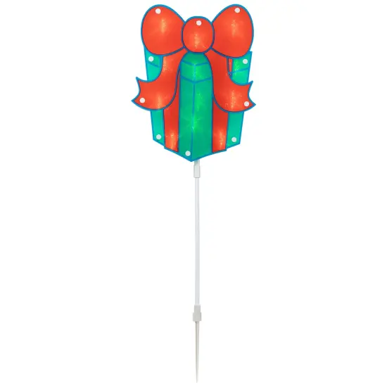 Northlight Lighted Holographic Gift Box Outdoor Christmas Pathway Markers - 24.5" - Set of 3 Red {7}