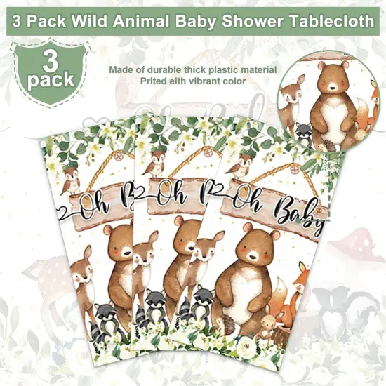 3PCS Woodland Baby Shower Tablecloth {2}