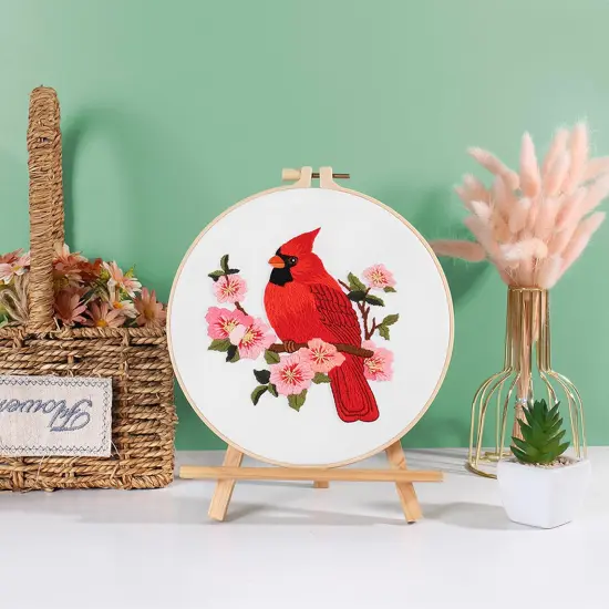 Louise Maelys Cardinal Embroidery Kits for Beginners with Bird Flower Pattern,Adults Starter Cross Stitch Kit DIY Needlepoint {3}
