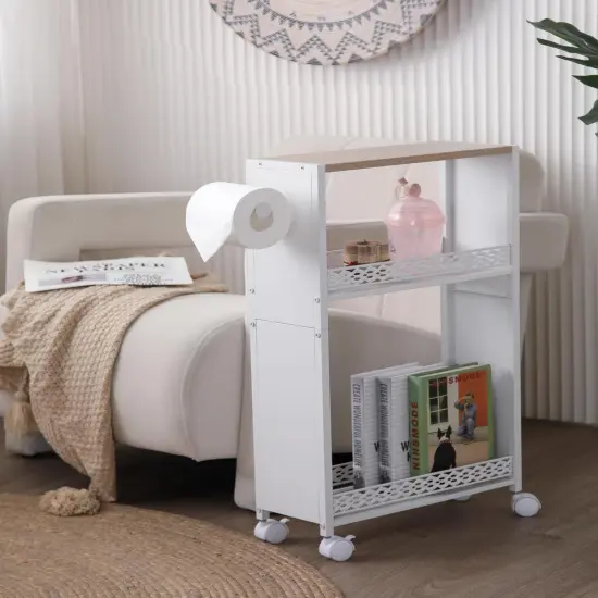 Toilet Paper Holder Storage Cabinet - 29.9H Inch (White/Oak) {2}