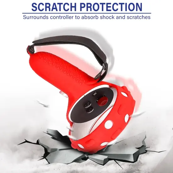 Insten Controller Grips for Oculus Quest 2 Meta VR Headset Touch Controllers, Silicone Protective Accessories with Knuckle Straps & Joystick Cover (Red, 1 Pair) {2}