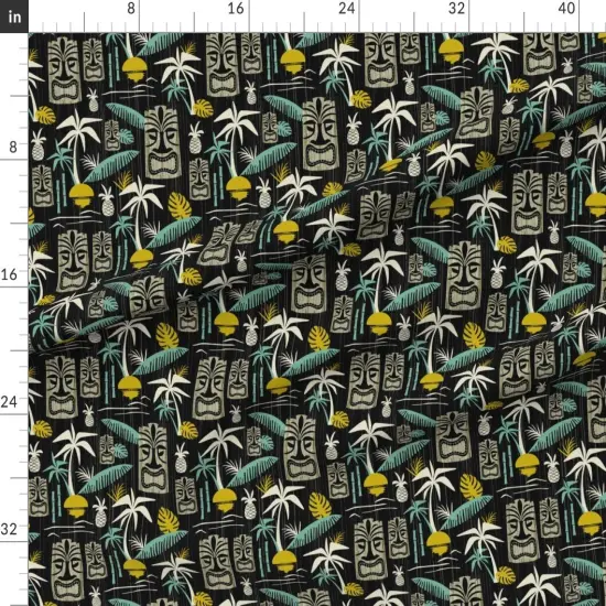 Various Fabrics by the Yard or Fat Quarter Island Tiki Black Tropical Midcentury Modern Vintage Retro Palm Tree Hawaiian Mid Century Summer Beach Aqua Trees Pineapple Custom Printed Fabric by Spoonflower {1}