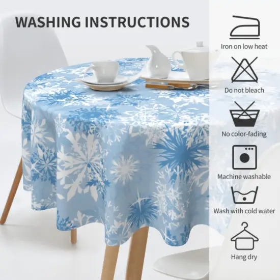 Christmas Snowflake Blue Round Table Cover {5}