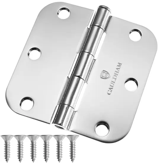 Cauldham Heavy-Duty 3-1/2" Interior Door Hinges with 5/8" Radius Corners - Polished Chrome {1}