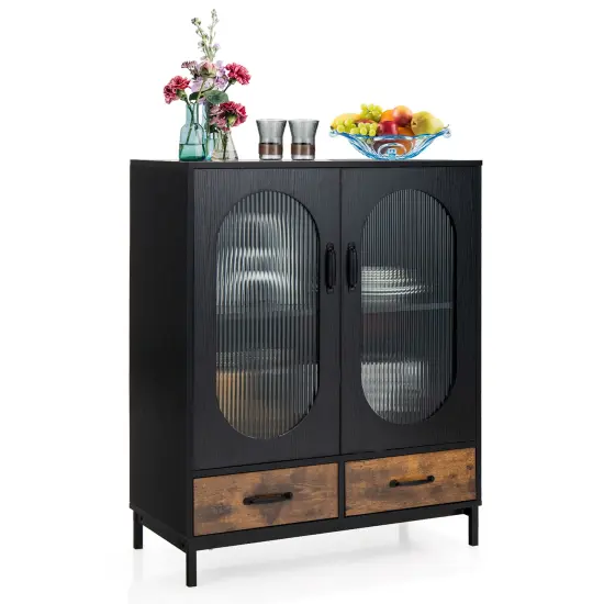 Costway Kitchen Storage Cabinet Freestanding Buffet Sideboard w/ 2 Glass Doors & Drawers {1}