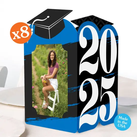 Big Dot of Happiness Blue 2025 Graduation Photo Holder Centerpieces, 4x6 Picture Display Box, Table Decoration Centerpiece for Grad Party Decor, 8 Count {1}