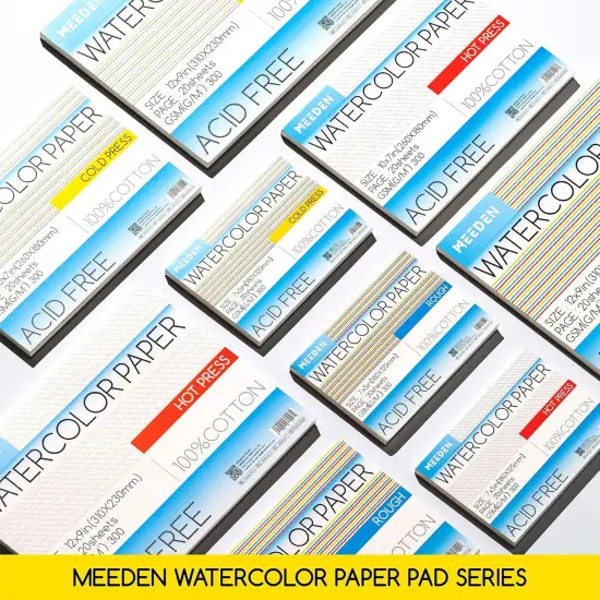 MEEDEN Watercolor Paper Block, 100% Cotton Watercolor Paper Pad of 20 Sheets, 140lb/300gms, Acid-Free Art Paper for Watercolor, Gouache, Ink and More, 9" x 12" Cold Press {6}