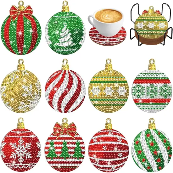 10pcs Christmas Diamond Art Coasters Kit, 5D Christmas Diamond Painting Kits {1}