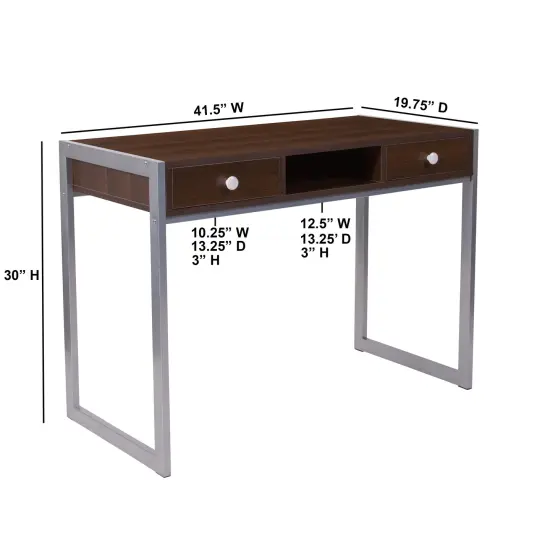 Emma and Oliver Dark Wood Grain Finish Desk with Two Drawers and Silver Metal Frame {2}