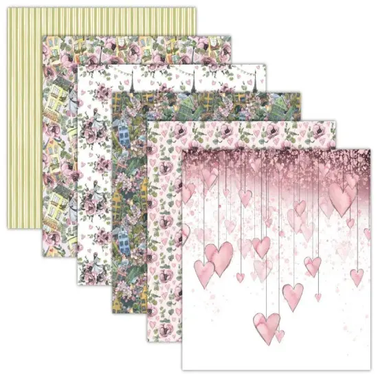 Romantic Story Scrapbook Paper Pack. 12 Sheets of 15.2x15.2cm Heavyweight Paper Pad F07M2-3 AC230312-06 {3}