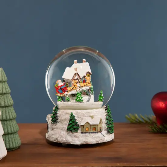 Northlight Musical and Animated Santa and Reindeer Rotating Christmas Water Globe - 6.75" White {1}
