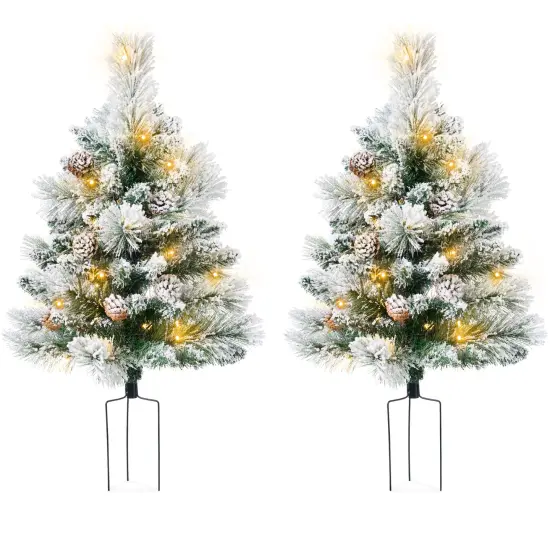 Best Choice Products Set of 2 24.5in Outdoor Pathway Christmas Trees Decor w/ LED Lights Frosted {7}